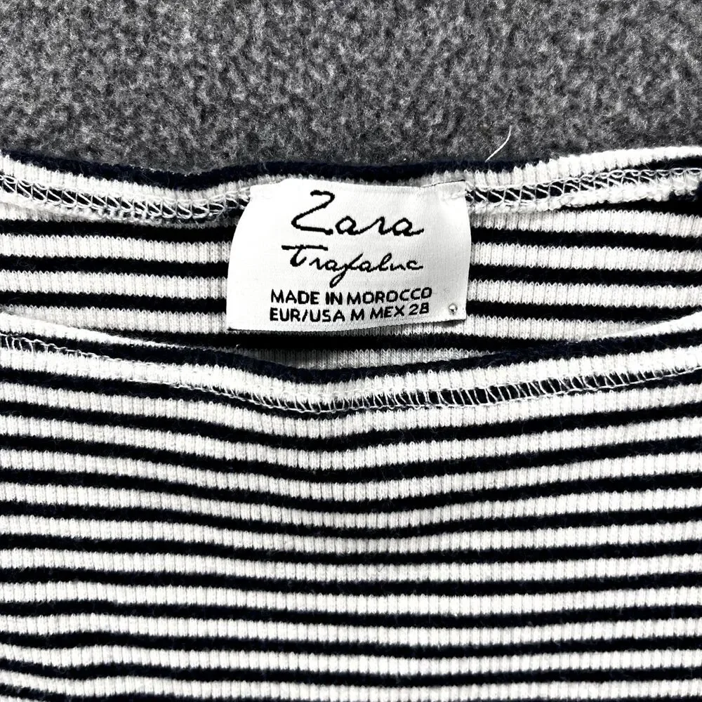 Zara Trafaluc Top Girls‎ Junior Medium Blue White Stripes Stretch Tank
